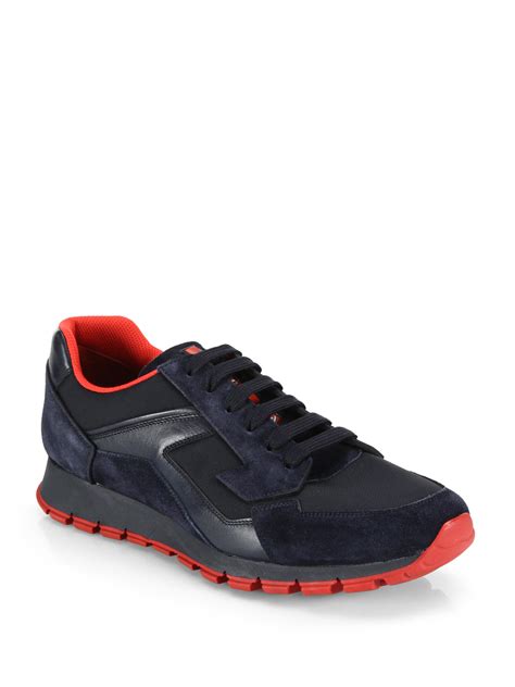 prada shoes blue|Prada blue suede sneakers.